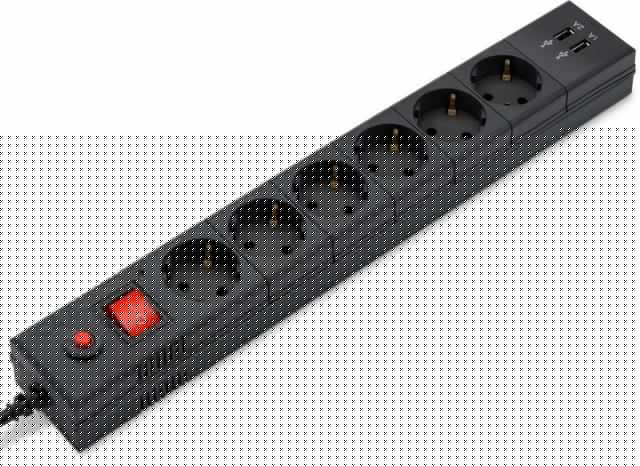Удлинитель с сетевым фильтром 6х1.8м с заземл. 10А IP20 BU-SP1.8_USB_2A 2.2кВт 2хUSB CCA черн. BURO 992310