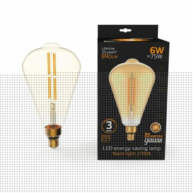 Лампа светодиодная филаментная Black Filament 6Вт ST164 золотая 2700К тепл. бел. E27 890лм GAUSS 157802118