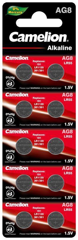 Элемент питания алкалиновый "таблетка" LR1120/391A/191/G 8 Mercury Free AG8-BP0%Hg для часов BL-10 (блист.10шт) Camelion 12816