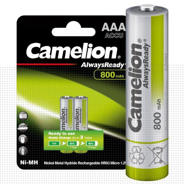 Аккумулятор AAA/HR03 1.2В 800мА.ч Ni-MH Always Ready NH-AAA800ARBP2 BL-2 металлик (блист.2шт) Camelion 7965