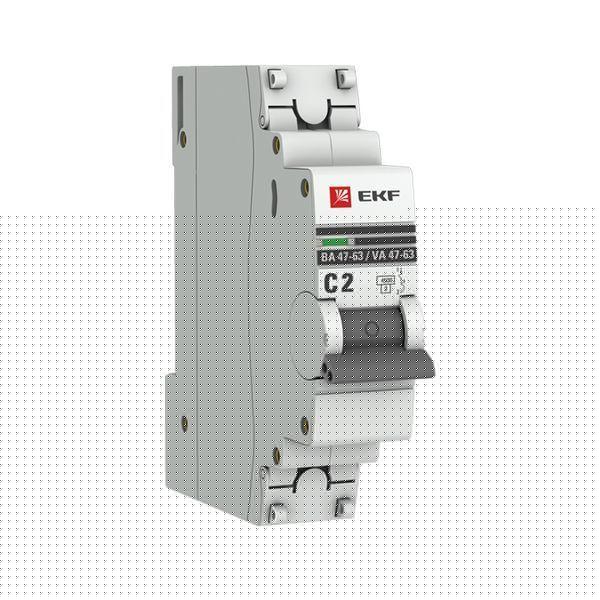 Выключатель автоматический модульный 1п C 2А 4.5кА ВА 47-63 PROxima EKF mcb4763-1-02C-pro
