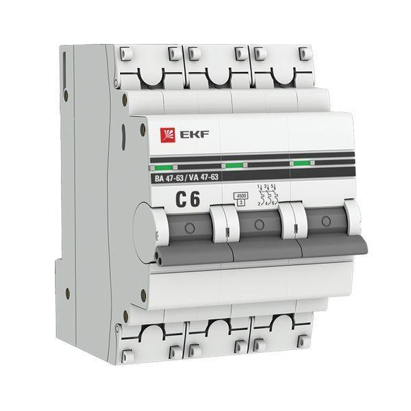 Выключатель автоматический модульный 3п C 6А 4.5кА ВА 47-63 PROxima EKF mcb4763-3-06C-pro