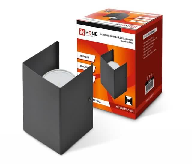 Светильник GX53S-WALL 2MB GX53 230В накладной двусторон. подсветка матов. черн. IN HOME 4690612034294