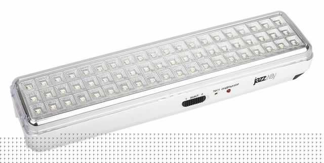 Фонарь-светильник аккумуляторный Accu9-L60-wh аварийный 60SMD яркий 300лм 2ч/эконом 90лм 6ч 220В аккум. Li-ion 3.7В 2.4А.ч бел. JazzWay 5024540